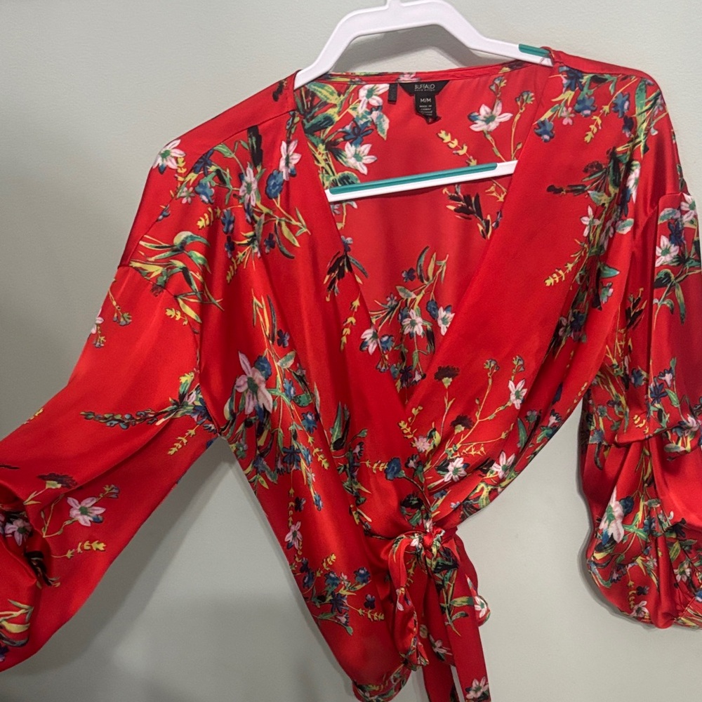 Buffalo - David Bitton Red Floral Wrap Blouse